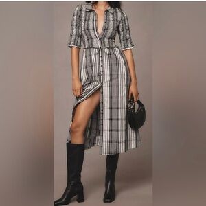 Anthropologie Black and White Buttoned Peplum Midi Dress